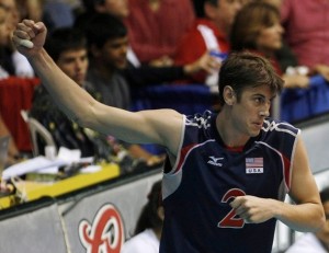 Sean Rooney of the U.S. celebrates after scoring against Puerto Rico during the 2008 NORCECA Men's Continental Olympic Qualification Championship Volleyball match in Caguas