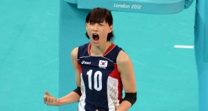 Korea's Yeon-Koung Kim celebrate one point