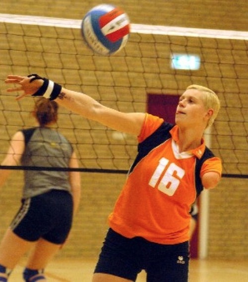 The Netherlands Karin van der Haar playing Sitting Volleyball.
