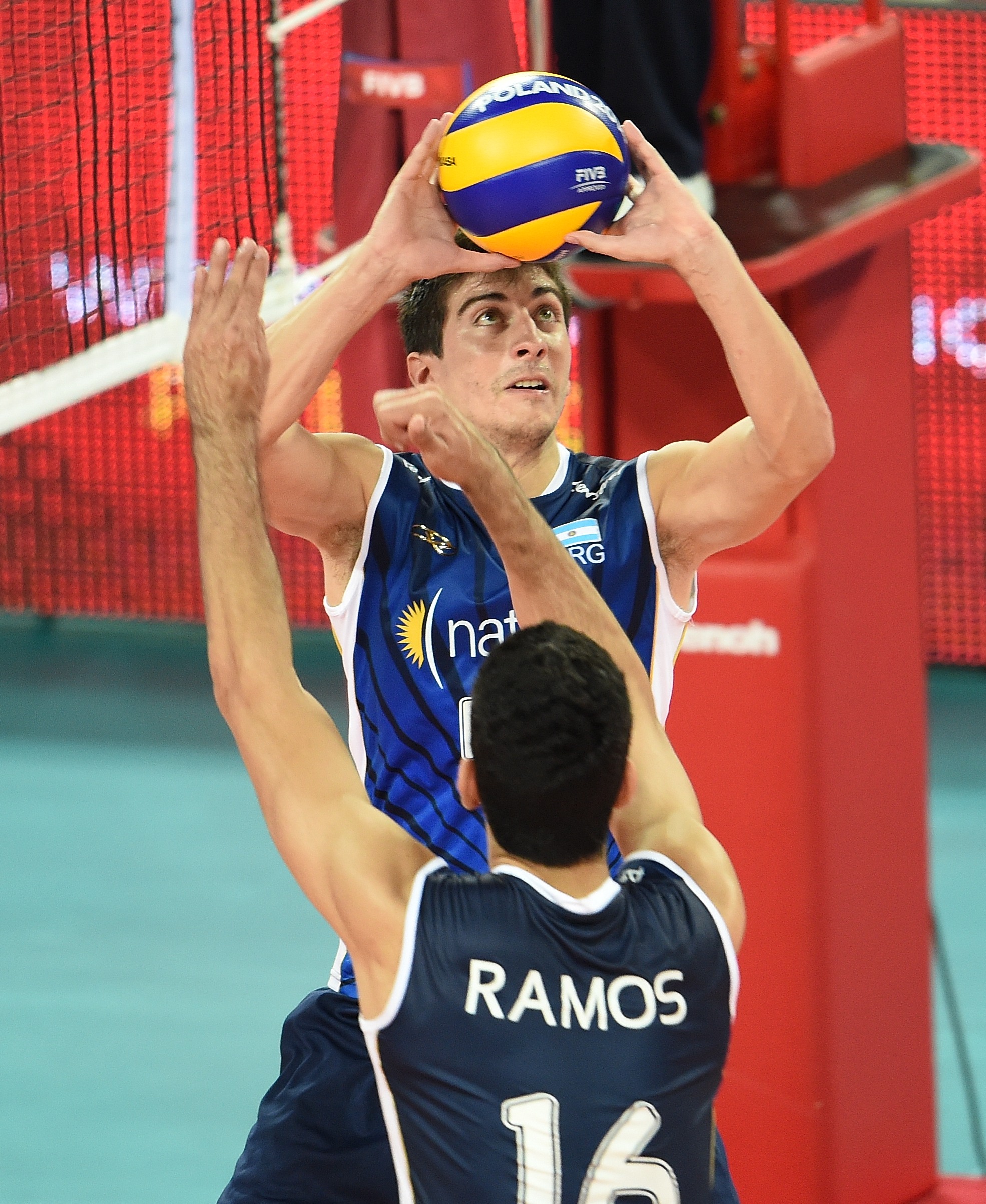 WROCLAW, POLAND - AUGUST 31: XX of Argentina spikes the ball during the FIVB World Championships match between Venezuela and Argentina on August 31, 2014 in Wroclaw, Poland. (Photo by Piotr Hawalej/Getty Images for FIVB)
