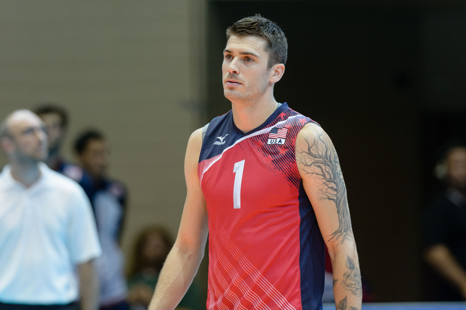 USA's Matthew Anderson (1) during a FIVB Men's Volleyball World League match between the USA and Bulgaria in Dallas, Texas.